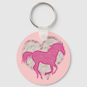 Rosa Horse and Heart Nyckelring