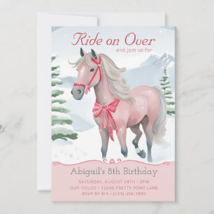 Rosa Horse Birthday Inbjudningar