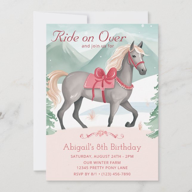 Rosa Horse Birthday Inbjudningar (Framsida)
