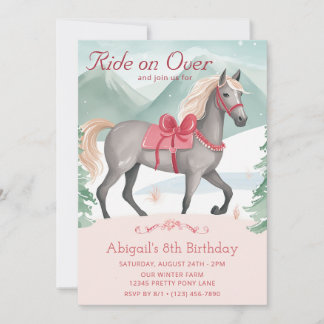 Rosa Horse Birthday Inbjudningar