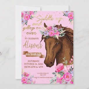 Rosa Horse Födelsedagsfest Cowgirl Inbjudningar