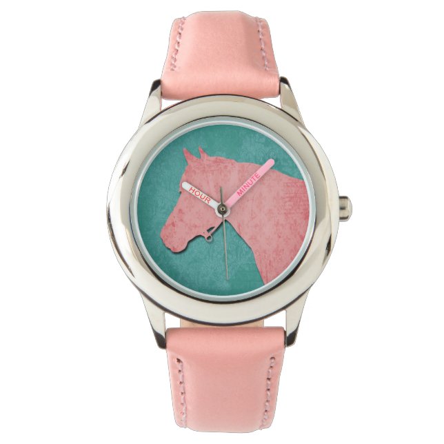 Rosa Horse on Turkvoise Watch Armbandsur (Framsida)