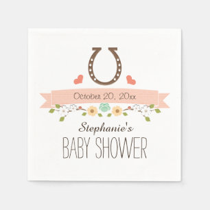 Rosa Horseshoe Western Flicka Shower Pappersservett