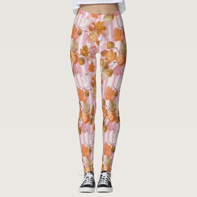 Rosa Höst löv och Acorns Mönster - Fall Leggings (Framsida)