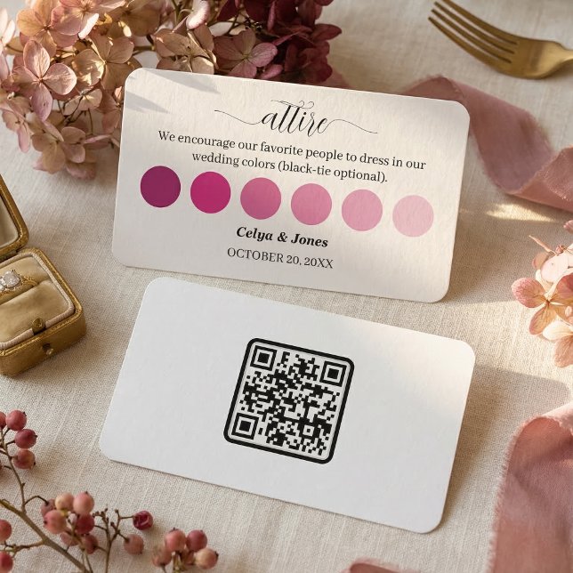 ROSA Höstbröllopsklädsel Dräktkod Palett Tilläggskort (PINK Fall Wedding Attire Dress Code Palette Enclosure Card)