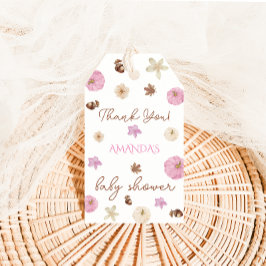 Rosa höstpumpa baby shower tack presentetikett