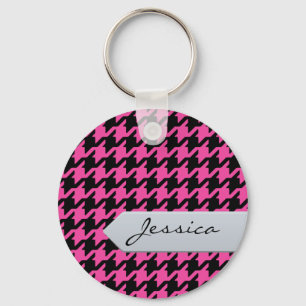 Rosa houndstooth för stilfull klassiker med nyckelring