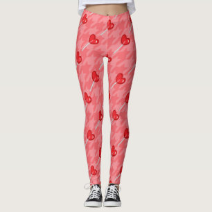 rosa Houndstooth Hjärlollipop-beningar Leggings