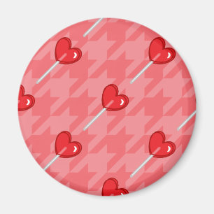 rosa Houndstooth Hjärlollipop Magnet