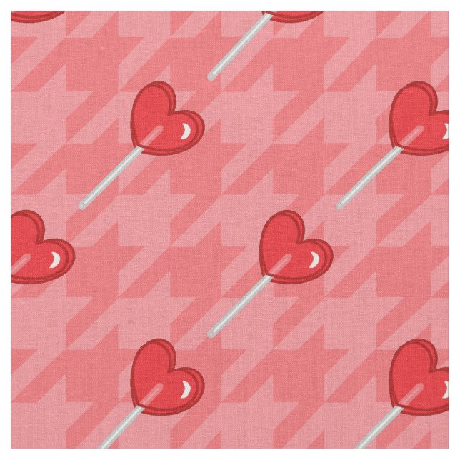 rosa Houndstooth Hjärlollipop vävnad Tyg (Närbild)