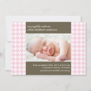 Rosa Houndstooth Photo Baby Tillkännagivande för f Meddelande