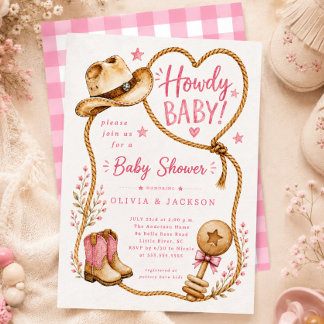 Rosa Howdy Baby Shower-inbjudan Inbjudningar