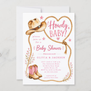 Rosa Howdy Baby Shower-inbjudan Inbjudningar