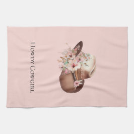  Rosa Howdy Cowgirl Blommigt Westerna hattar Kökshandduk