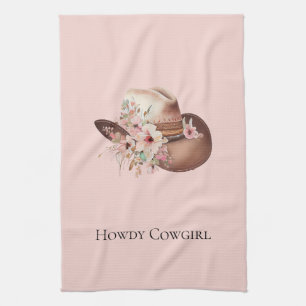 Rosa Howdy Cowgirl Blommigt Westerna hattar Kökshandduk