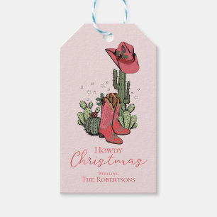 Rosa Howdy jul Cowgirl Boots and Cacti Presentetikett
