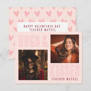 Rosa Hugs & Kisses Lärare Alla Hjärtans Dag Hjärta Julkort