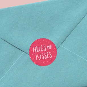 Rosa Hugs och Kisses   Hörn   Alla hjärtans dag Runt Klistermärke