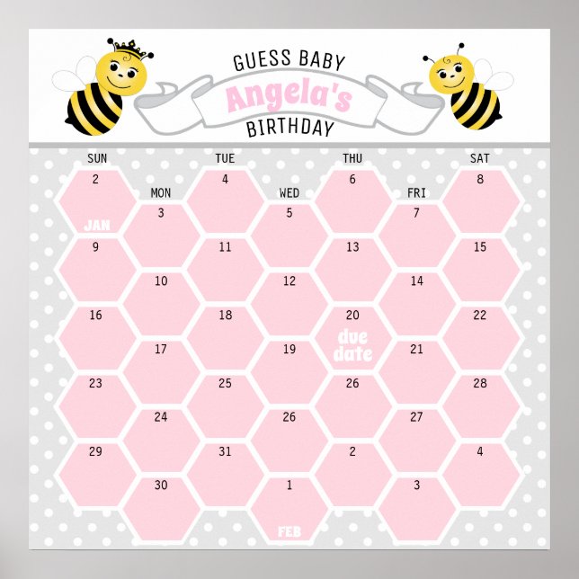 Rosa humla baby födelsedagsförutsägelsekalender poster (Framsidan)
