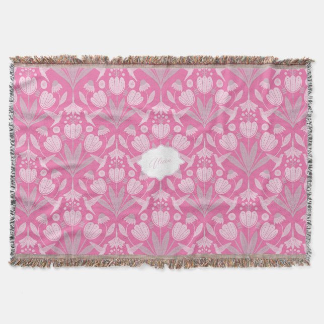 Rosa Hummingbird Coquette Personlig blommigt Filt (Framsidan)