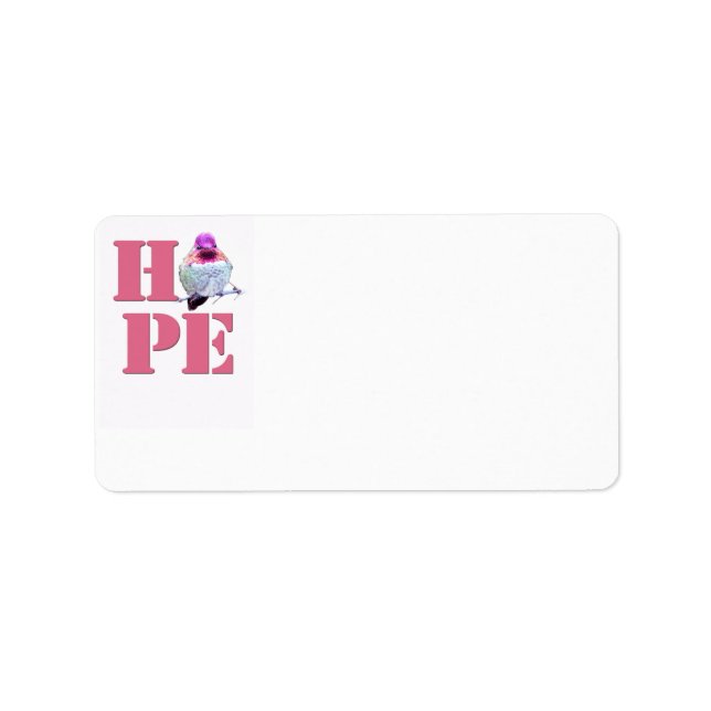Rosa Hummingbird HOPE Adressetiketter (Framsidan)