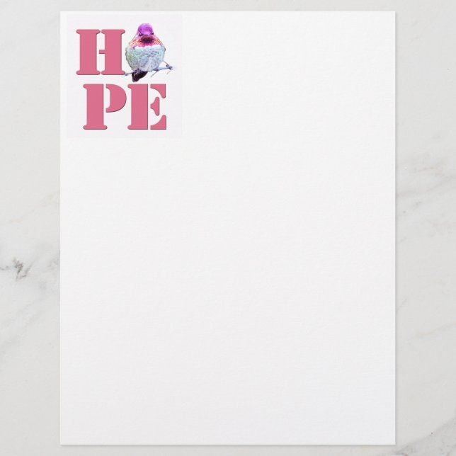 Rosa Hummingbird HOPE Letterhead Stationery Brevhuvud (Framsida)