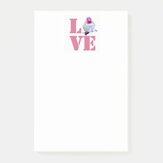 Rosa Hummingbird KÄRLEK Notes Post-it Block (Framsida)