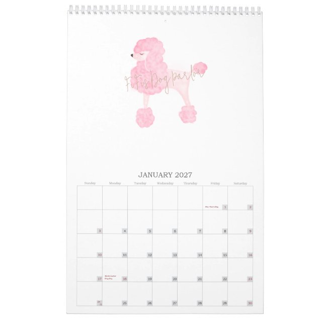 Rosa Hund Anpassningsbar Business Kalender (Jan 2027)