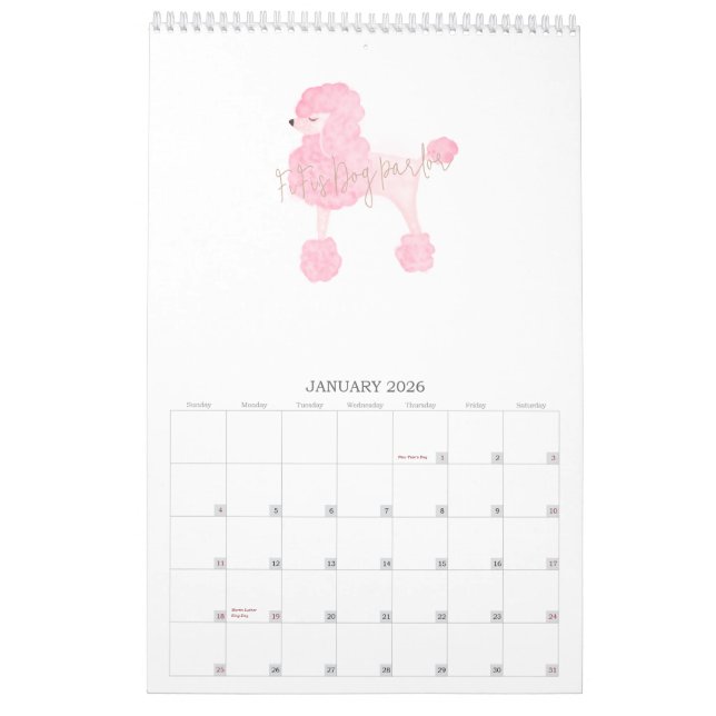 Rosa Hund Anpassningsbar Business Kalender (Jan 2026)