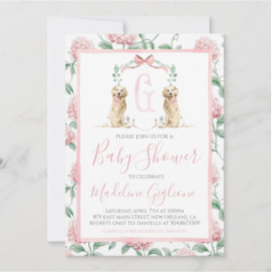 Rosa Hund Baby Shower Blommigt Preppy Southern Inbjudningar