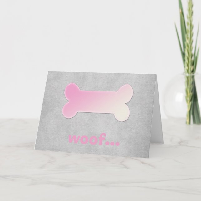 Rosa Hund Bone *Woof* Blank Greeting Card 3 Kort (Framsida)