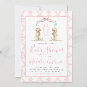 Rosa Hund Girl Baby Shower Preppy Southern Inbjudningar