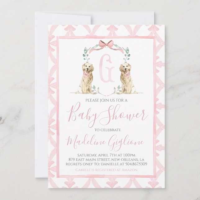 Rosa Hund Girl Baby Shower Preppy Southern Inbjudningar (Skapare uppladdad)