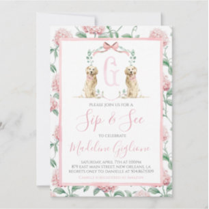 Rosa Hund Girl Sip & See Blommigt Preppy Southern Inbjudningar