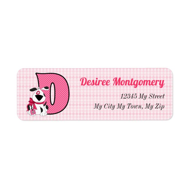 Rosa Hund Monogram Brev D Adress Returadress Etikett (Framsidan)