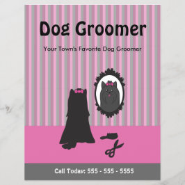 Rosa hund och hund som putsar sig framför spegeln  reklamblad