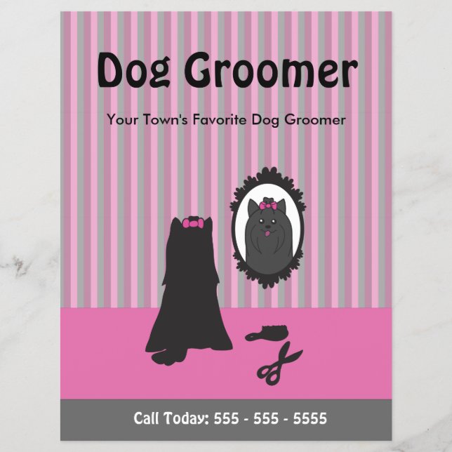 Rosa Hund och Spegel Hund Grooming Flyer (Framsidan)