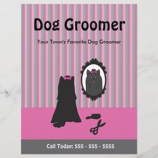Rosa Hund och Spegel Hund Grooming Flyer (Framsidan)