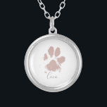 Rosa Hund Paw-utskrift med Pets Namn Silverpläterat Halsband<br><div class="desc">Rosa Hund Paw Skriv ut med eget namn</div>