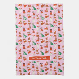 Rosa Hundar Personlig Kökshandduk