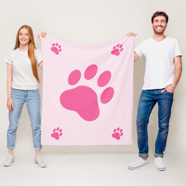 Rosa hundfots silhuetter fleecefilt (På plats)