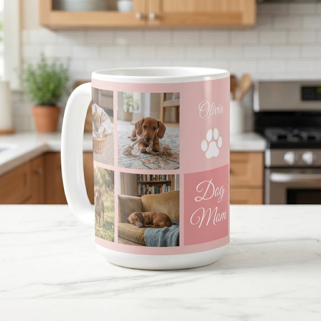 Rosa hundmamma tassavtryck åtta foton anpassade kaffemugg (Skapare uppladdad)