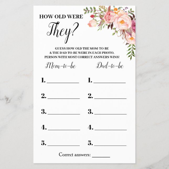 Rosa hur gammalt de var med babyvisaren spelkort flygblad (Framsidan)