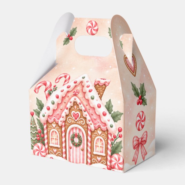 Rosa hus av pepparkakor jul festgåva låda presentaskar (Framsidan Sidan)