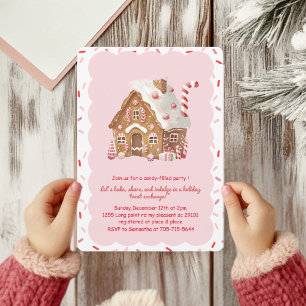 Rosa Hus av Pepparkaksgodis Utbyte Inbjudningar