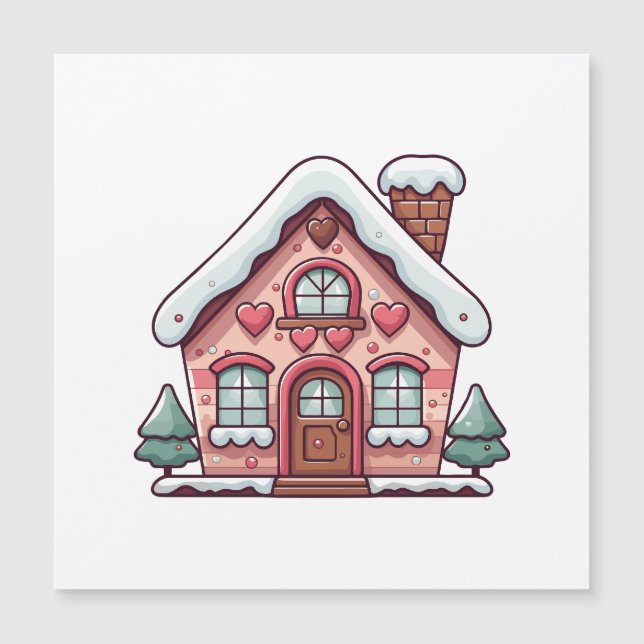 Rosa hus i pepparkaksdeg med hjärtan (Framsida)