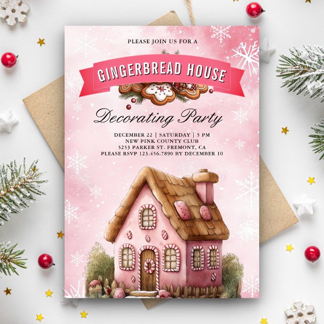 Rosa husdekoration för pepparkakor julfest inbjudningar (Skapare uppladdad)