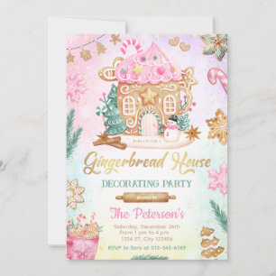Rosa husdekoration för pepparkakor Party inbjudan