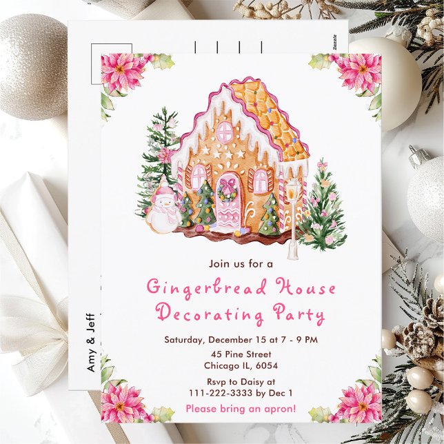 Rosa husdekoration för pepparkakor party vykort (Skapare uppladdad)