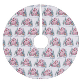 Rosa husdekoration i pepparkakestil julgransmatta borstad polyester